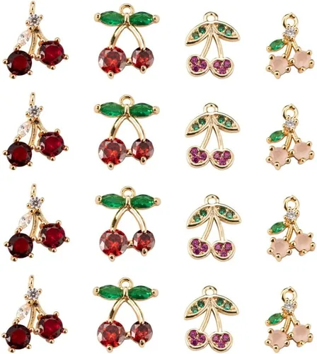 Miniatura 17 de Ipotkitt - 20 piezas de dijes de cobre con circonita cúbica micropavé en forma de flor con anillo de salto, dijes con forma de planta y flor
