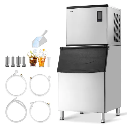 VEVOR Máquina comercial para hacer hielo, máquina de hacer hielo de 1000 libras/24 horas con contenedor de almacenamiento de acero inoxidable de 500