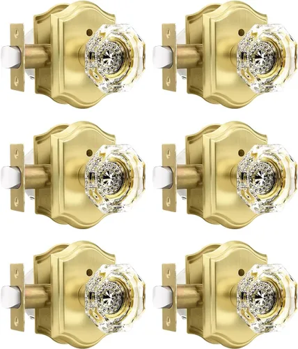 Miniatura 42 de Gobrico Paquete de 3 pomos de puerta de cristal transparente, manijas de puerta de cama/baño, función de privacidad, perilla interior de vidrio
