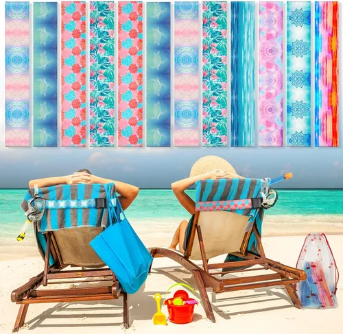 Miniatura 13 de Tessco Paquete de 12 toallas para sillas de playa, sillas de piscina y cruceros, elásticos, resistentes al viento, clips para toallas de playa