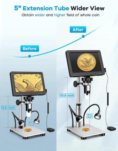 Miniatura 2 de Microscopio digital LCD de 7 pulgadas 1200X, microscopio de monedas de 12 MP con pantalla para adultos, lupa de monedas 1080P con 12 diapositivas