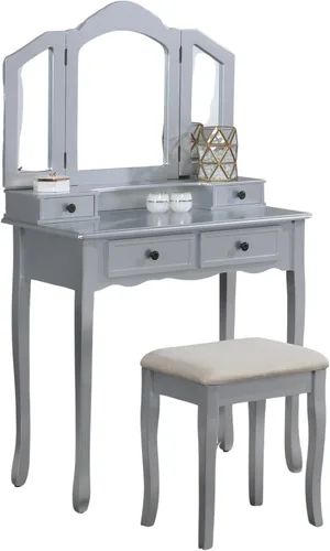 Miniatura 7 de Roundhill Furniture, Sanlo - Juego de tocador y banco de madera, blanco