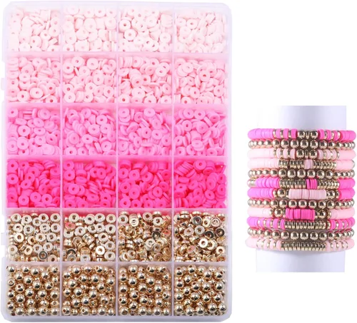 Miniatura 7 de 3020 cuentas de arcilla para suministros de joyería, kit de pulsera de la amistad con cuentas doradas (verde)