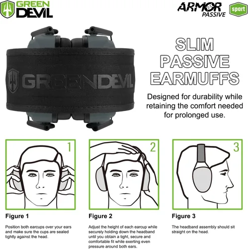 Miniatura 4 de GREEN DEVIL Reducción de ruido Protección auditiva Orejeras de seguridad pasiva Auriculares delgados para disparar rango de pistola Gris
