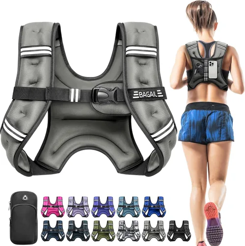 Miniatura 29 de BAGAIL Chaleco con peso de 5, 8, 10, 12, 15, 20, 25, 30 lbs, para caminar y perder peso, reflectante, con bolsa para teléfono, para mujeres y Negro