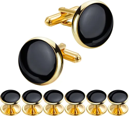 HAWSON Juego de gemelos y tachuelas de esmoquin para hombre con caja de regalo joyas o accesorios para hombre adecuados para traje negro, camisas