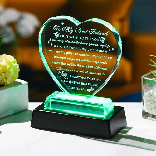 Miniatura 2 de YWHL Regalos de cumpleaños para mejor amiga con base LED, regalo de mejor amiga para mujeres, corazón de cristal, amistad, regalos BFF para mujeres