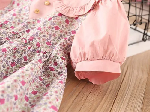 Miniatura 6 de Kids Girls Cute Sweet Collar Floral Dress for 2-7 Years,Casual Flowy Summer Short Puff Sleeve Doll Neck A-line Dress
