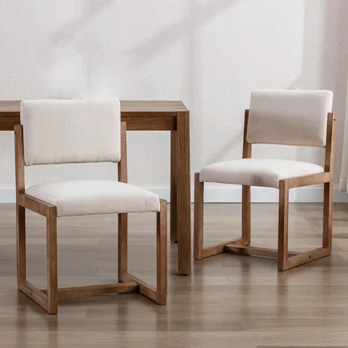 Miniatura 10 de DUOMAY Juego de 2 sillas de comedor tapizadas, sillas de comedor modernas de mediados de siglo, sillas auxiliares de cocina de tela de lino con Beige