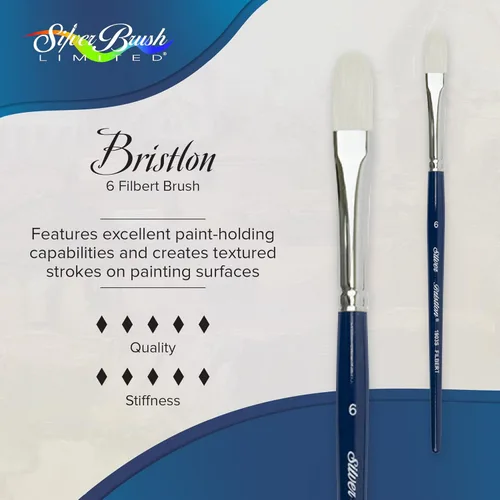 Miniatura 2 de Silver Brush Limited 1903S6 Bristlon Filbert - Brocha para pinturas acrílicas y al óleo, tamaño 6, mango corto Filbert - Mango corto