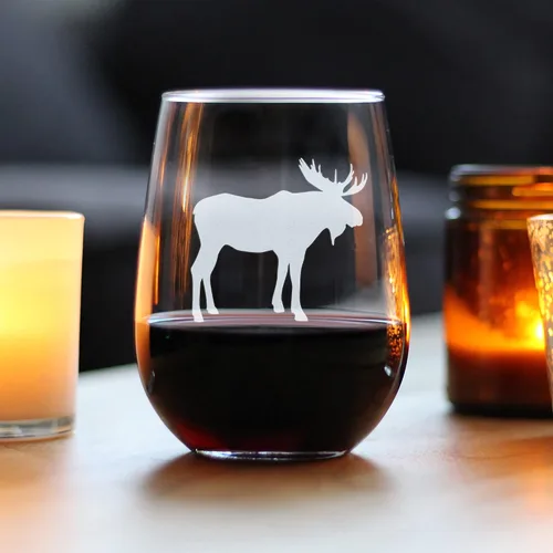 Miniatura 2 de Bevvee Moose Silhouette - Copa de vino sin tallo, regalos temáticos de cabina o decoración rústica, grande de 17 onzas