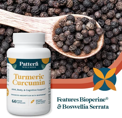 Miniatura 6 de Pattern Wellness Curcumina de cúrcuma – 95% curcuminoides con pimienta negra BioPerine – Apoya la salud articular, cognitiva e inmunológica – Sin