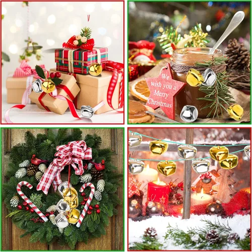 Miniatura 7 de Augshy 200 cascabeles de cascabel de 3/5 pulgadas, campanas de manualidades a granel para decoración de Navidad, hogar y mascotas, decoración de Oro