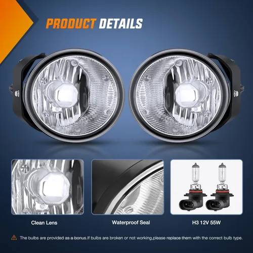 Miniatura 2 de Conjunto de luces antiniebla Nilight Compatible con Nissan Maxima 2000 2001 Sentra 2002 2003 Frontier 2004 Xterra Lámparas de lente transparente