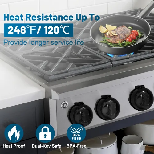 Miniatura 6 de Fundas de seguridad para pomos de estufa a prueba de niños, fundas para pomos de horno para seguridad infantil, 5 unidades, cubiertas negras
