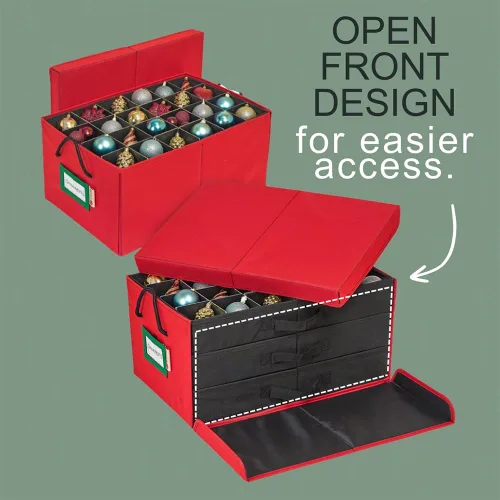 Miniatura 4 de HOLDN' STORAGE Caja de almacenamiento para adornos navideños con divisores, capacidad para 72 adornos (3 pulgadas), contenedor grande de Rojo