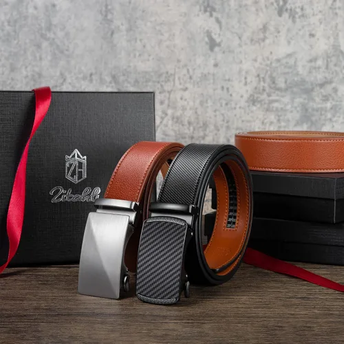 Miniatura 6 de Zitahli Cinturón de trinquete para hombre, 2 paquetes de cinturones de cuero para hombre, para regalo, vestido e informal, recortado para adaptarse