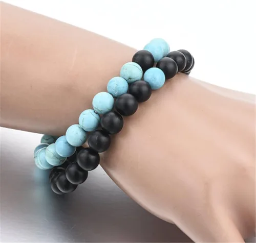 Miniatura 3 de Pulseras para Él y para Ella en ágata negra mate y turquesa de 8 mm, brazalete de distancia de arenisca para parejas, marca Xiaoli.