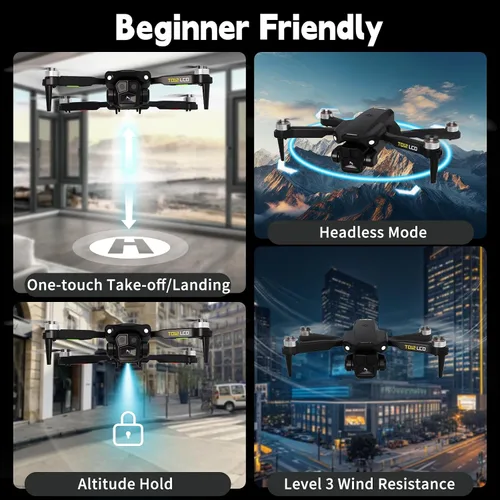 Miniatura 4 de Toladrone dron con motor sin escobillas con pantalla LCD control remoto dron para principiantes drones con cámara dron plegable RC cuadrirotor