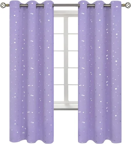Miniatura 12 de BGment Cortinas opacas para dormitorio infantil, con aislamiento térmico, con ojales, estampado de estrellas plateadas, cortinas para oscurecer