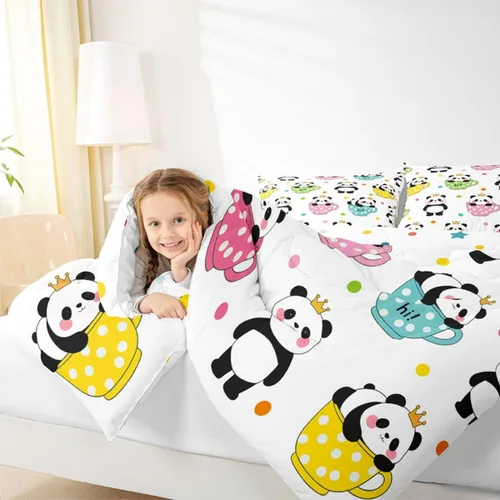 Miniatura 6 de Juego de edredón de panda lindo para niños, 2 piezas, tamaño individual, edredón y juegos de ropa de cama Kawaii Pandas Cupcake para niños y niñas