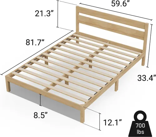 Miniatura 2 de LIFEMENT Marco de Cama de Plataforma de Madera Clásica con Cabecero, Esencial, Sin Ruido, Almacenamiento Bajo la Cama, No Necesita Somier, Fácil