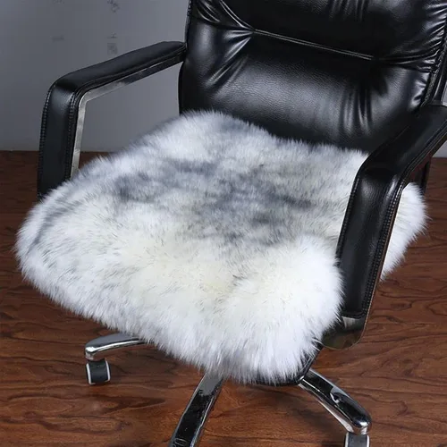 Miniatura 4 de OKAYDA Cojín cuadrado de 18 x 18 pulgadas para silla de piel de oveja australiana, felpa gruesa, antideslizante, lana suave, para comedor, hogar