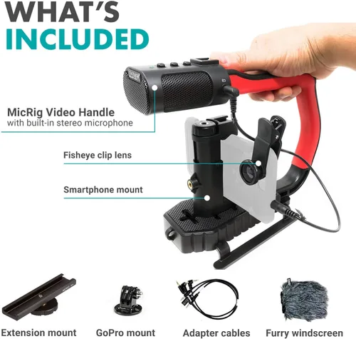 Miniatura 4 de Movo micrig Extreme Sport Edition – Mango de vídeo con micrófono estéreo integrados, Parabrisas, & Fisheye Lente para iPhone 5, 5 C, 5S, 6, 6s, 7