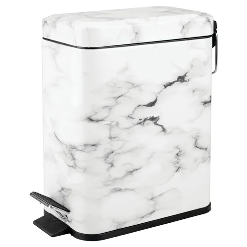 mDesign Pequeño y moderno cubo de basura rectangular de metal con tapa y pedal de 1.3 galones, compacto, con cubo interior extraíble con asa, para