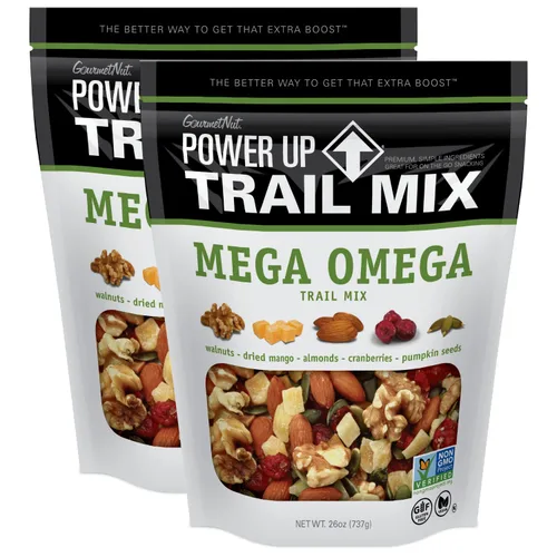 Miniatura 12 de Power Up Mega Omega Trail Mix Gourmet Nut - Bolsa de mezcla de frutos secos, 14 onzas