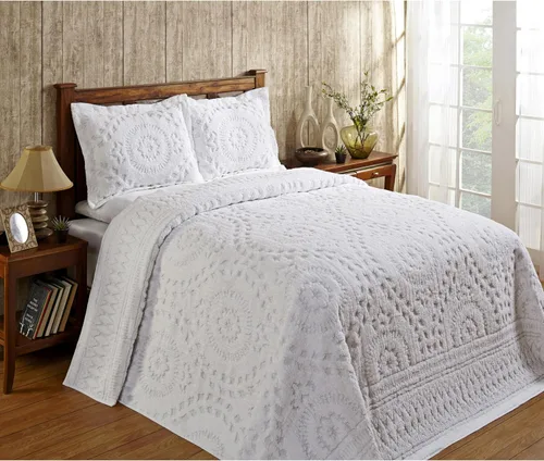 Miniatura 5 de Better Trends 1 colcha de chenilla tamaño matrimonial/doble, ropa de cama de chenilla 100% algodón, patrón de medallón ligero, decoración