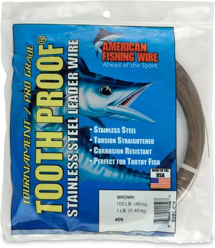 Miniatura 34 de AFW Alambre Líder Duro de Una Hebra de Acero Inoxidable a Prueba de Dientes - Brillante y Camuflaje para Tiburón, Barracuda, Caballa Real, Wahoo