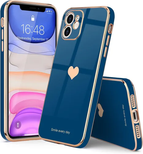 Miniatura 7 de Teageo Funda compatible con iPhone 11 para mujeres y niñas, lindo diseño de corazón de amor, lujoso brillante plateado, cubierta trasera suave, Azul