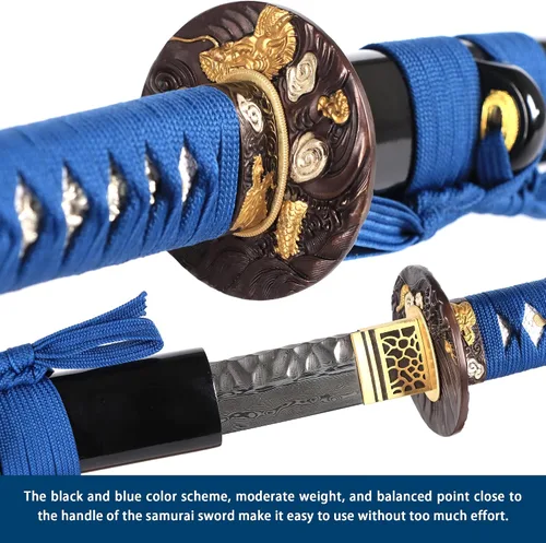 Miniatura 4 de entez Handcrafted Samurai Katana - Premium Damascus/T10 Clay Tempered Blades - Sharp Functional Japanese Swords, Full Tang