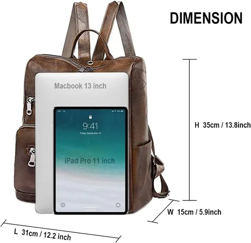 Miniatura 6 de Mochila para mujer, bolso de viaje de moda multiusos de cuero de la PU retro, Mochilas Daypack, M, Marrón