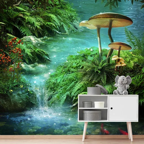 Miniatura 3 de IDEA4WALL Adhesivo mural removible para pared, diseño de hongos místicos, cascada, bosque, fantasía y ciencia ficción, arte digital, arte moderno