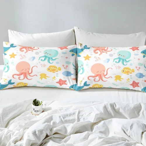 Miniatura 5 de Erosebridal Juego de sábanas bajeras de pulpo oceánico, tamaño individual, juego de ropa de cama temática de playa costera, decoración náutica