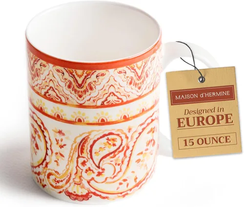 Miniatura 122 de Maison d' Hermine Taza de café con asas, tazas de porcelana fina de hueso, paquete de dos tazas de té para bebidas calientes, capuchino, latte, 015
