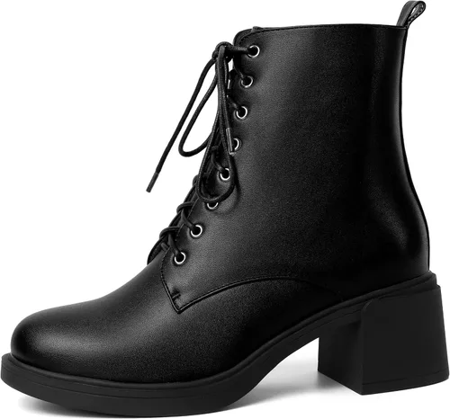 Miniatura 106 de ROSERWISH Botas altas de tacón bajo y grueso para mujer, con cordones, cómodas, modernas, con puntera redonda, de 2.5 pulgadas