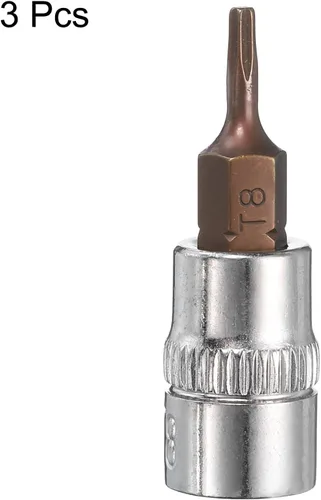 Miniatura 3 de uxcell 3 unidades de 1/4 pulgadas x T8 Torx broca zócalo, brocas de acero S2 CR-V, 1.496 in de longitud, uso con llave de trinquete, barra