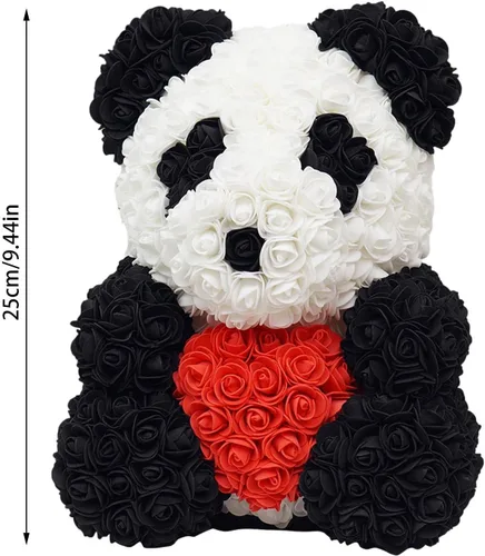 Miniatura 2 de Oso de flores para San Valentín, oso panda de flores artificiales con moño/decoración de corazón, muñeca panda hecha a mano para el día de San