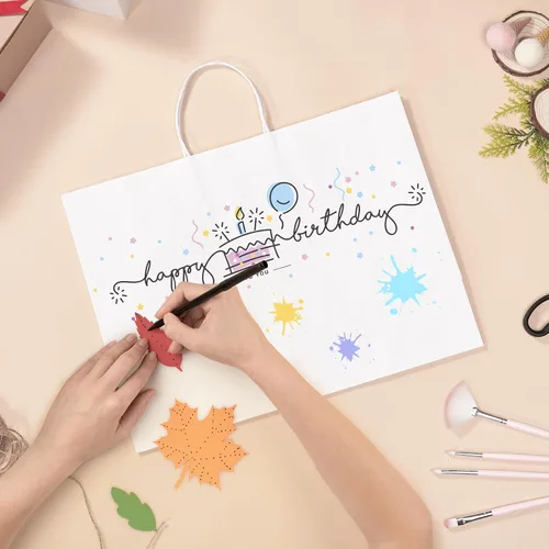 Miniatura 4 de GSSUSA Bolsas de regalo de papel grandes de 16 x 6 x 12 pulgadas, 25 bolsas de papel blanco con asas, bolsa de compras para pequeñas empresas, papel
