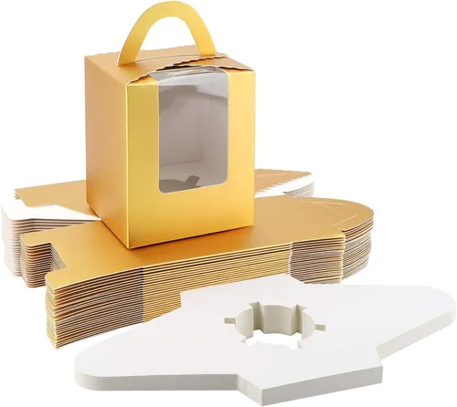Miniatura 15 de EUSOAR Cajas individuales para cupcakes, 25 recipientes individuales de 3.6 x 3.6 x 4.3 pulgadas, cajas de regalo para magdalenas con asa para Rosa