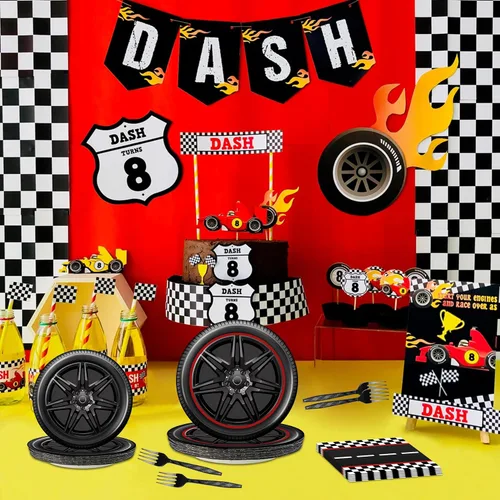 Miniatura 2 de 96 piezas de platos y servilletas de coches de carreras, suministros de fiesta, coches de carreras, decoraciones de fiesta de cumpleaños, regalos