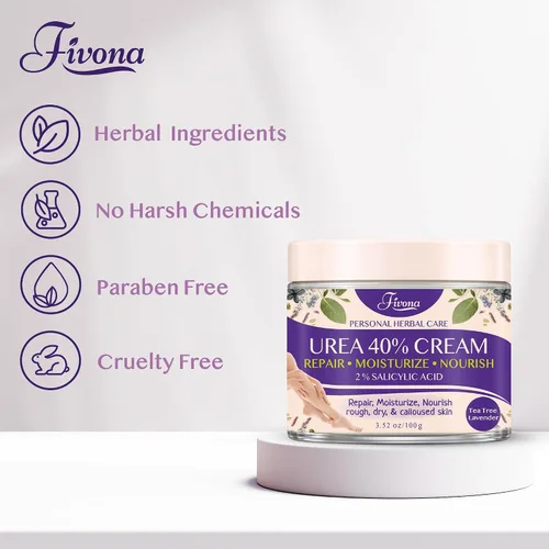 Miniatura 8 de FIVONA Crema para pies 40% urea para talones secos agrietados, crema suavizante de callos extra fuerte con ácido salicílico al 2%, árbol de té