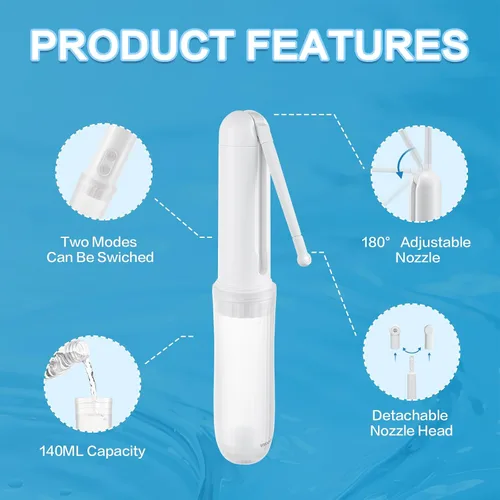 Miniatura 3 de Bidé portátil para viajes de 140 ml con boquilla ajustable de 180° IPX6 Bidé eléctrico manual para limpieza de higiene personal, lavado de bebé