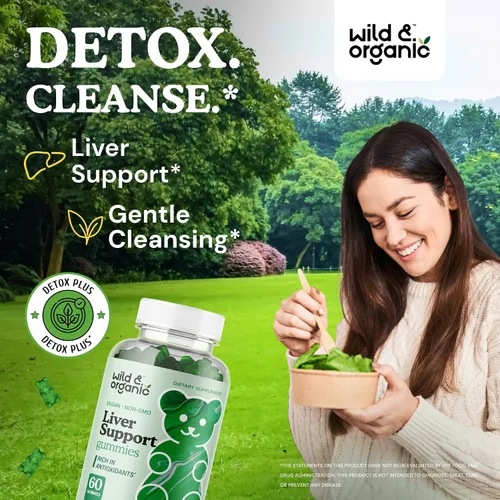 Miniatura 2 de Wild & Organic Gomitas de apoyo hepático, cardo mariano, extracto de raíz de diente de león para desintoxicación de limpieza del hígado, 60 gomitas
