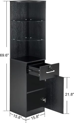 Miniatura 3 de BarberPub Armario de almacenamiento de salón de esquina con puerta y estantes de vidrio, equipo de peluquería de belleza para almacenamiento, 15.8