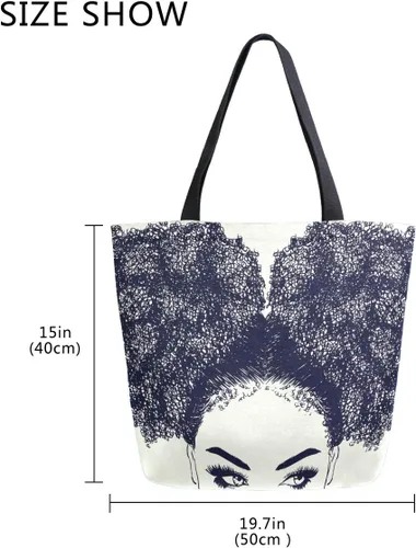 Miniatura 8 de ALAZA Bolso de mano grande de la lona Mujer afroamericana con el bolso del hombro de las compras del pelo rizado