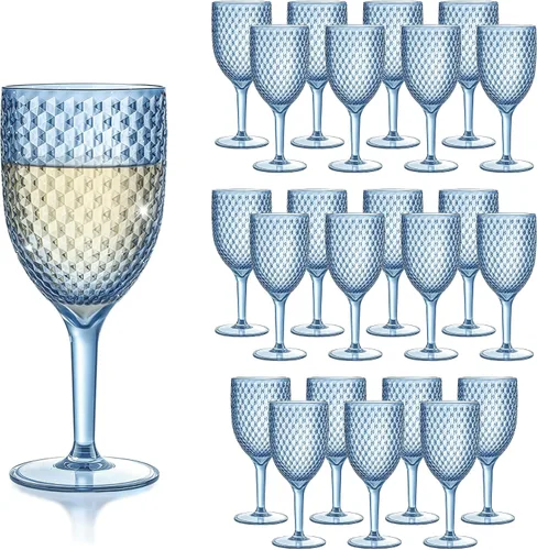 24PCS Copas de vino azul cristal plástico